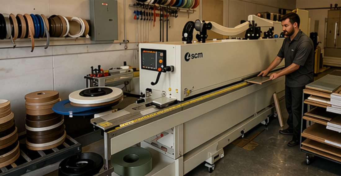 Industrial edge processing station details and rolls